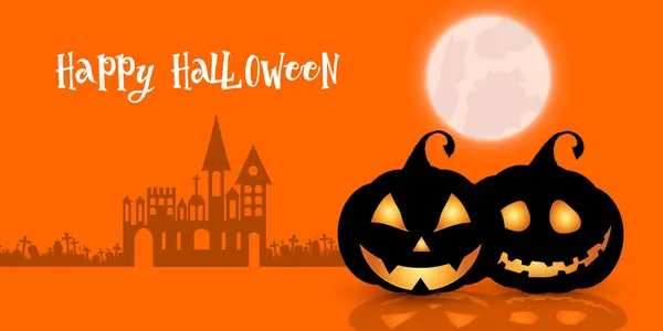 Halloween Backgrund Med Pumpor Och Spöklika Spökhus — Stock vektor