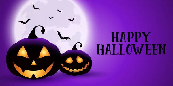 Spooky Hallowen Banner Med Pumpor Moon Och Fladdermöss — Stock vektor