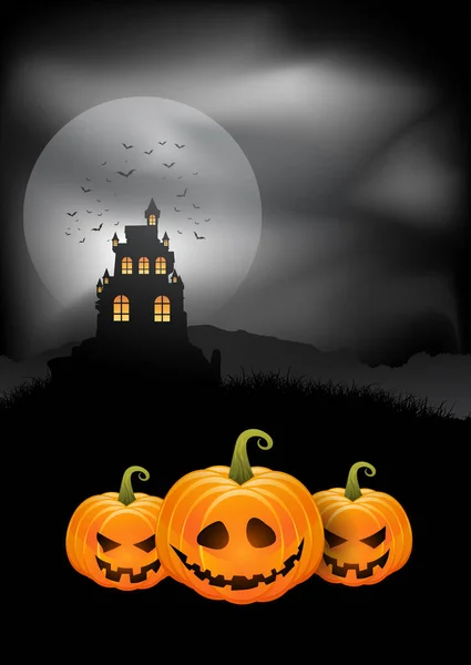 Halloween Tök Háttérben Sütőtök Kísérteties Kastély Táj — Stock Vector