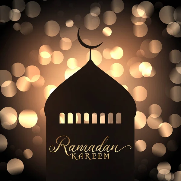 Ramadan Kareem Sfondo Con Silhouette Moschea Contro Disegno Luci Bokeh — Vettoriale Stock