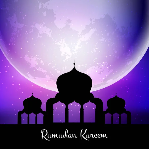 Ramadan Kareem Sfondo Con Moschea Contro Cielo Chiaro Luna — Vettoriale Stock