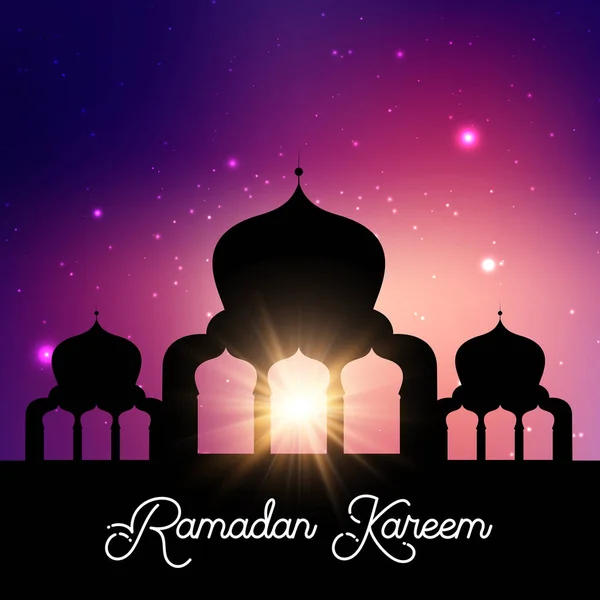 Ramadan Kareem Sfondo Con Silhouette Moschea Contro Cielo Notturno — Vettoriale Stock