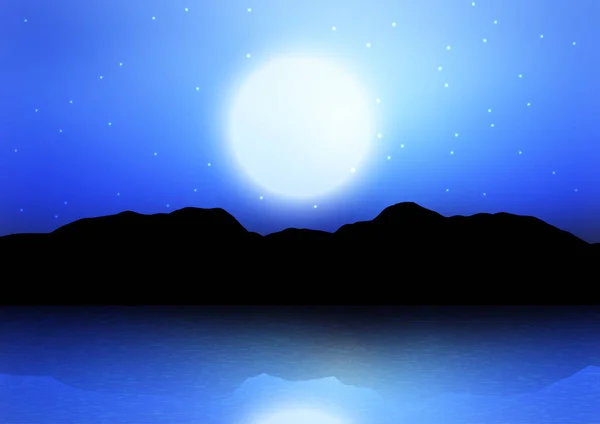 Silhouette Montagne Contre Ciel Clair Lune — Image vectorielle