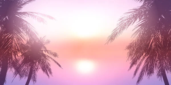 Silueta Palmových Stromů Proti Krajině Západu Slunce — Stockový vektor