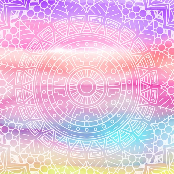 Elegante Diseño Mandala Sobre Una Colorida Textura Acuarela — Vector de stock