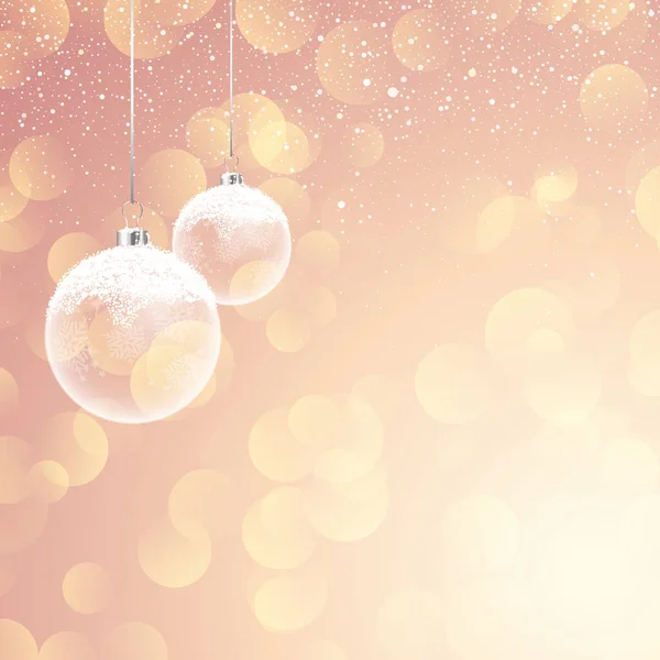 Besneeuwde Kerstballen Een Achtergrond Bokeh Lichten — Stockvector