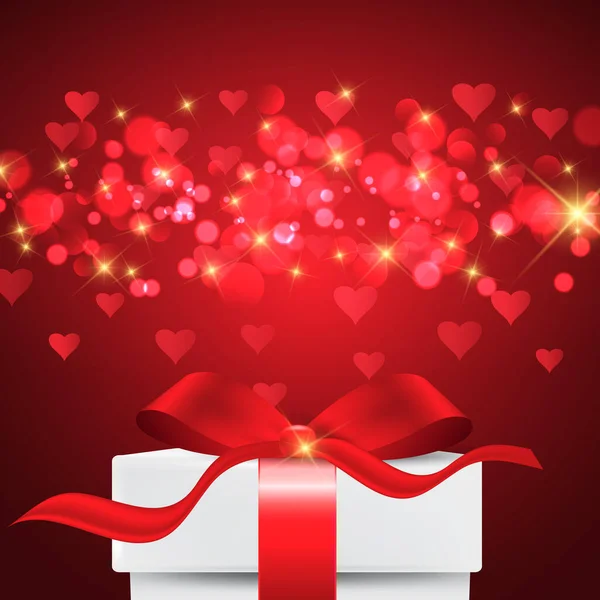 Fond Saint Valentin Avec Boîte Cadeau Sur Conception Lumières Bokeh — Image vectorielle