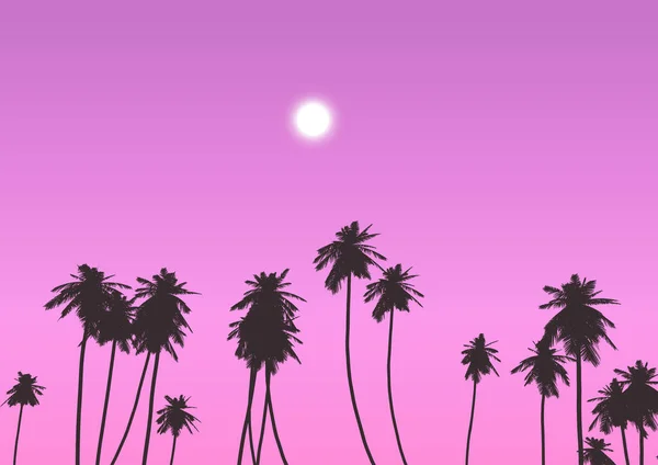 棕榈树的剪影对日落天空 — 图库矢量图片