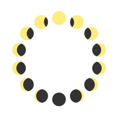 Calendar lunar cycle. Moon phases. Waning and waxing Luna shapes isolated on white background. Celestial objects. Astrology concept. Vector flat illustration.