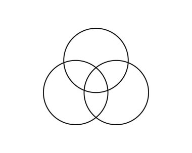 Venn diagram icon with 3 overlapped circles. Template for business chart, marketing presentation, analytics schema, infographic layout. Set theory sign. Vecor outline illustration