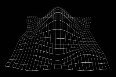 Şebeke perspektifi bozulması. Siyah arka planda beyaz arazi teli. Rahatlatıcı bir yapı. Bozuk kafes yüzeyi. Vektör grafik illüstrasyonu.