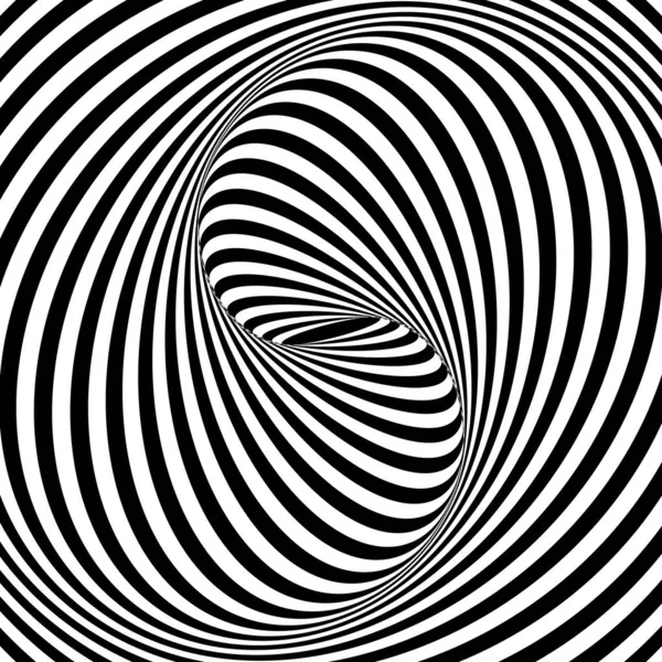 Spirale Optische Täuschung Schwarz Weiße Wirbellinien Gestreifte Verwinkelte Muster Mit — Stockvektor