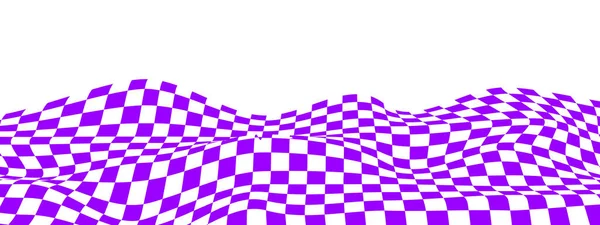 Verzerrte Textur Mit Lila Und Weißen Quadraten Wellenförmiges Schachbrett Karierte — Stockvektor