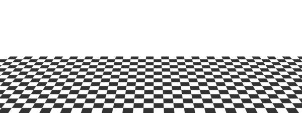 Horizontal tile floor checkered texture. Plane with squared pattern. Chessboard surface in perspective. Geometric retro design with black and white squares. Vector flat illustration