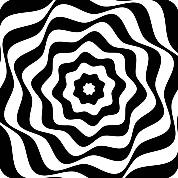 Formes Fleurs Tournantes Noires Blanches Modèle Floraison Avec Effet Vortex — Image vectorielle