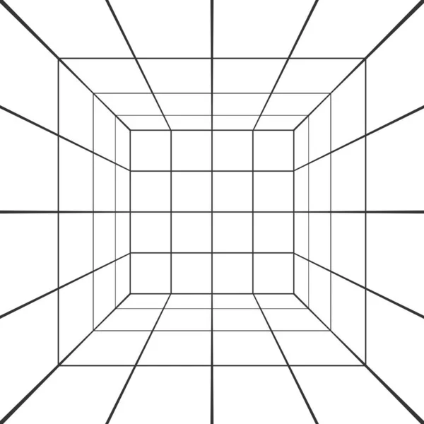 Square Room Hallway Studio Portal Wireframe Perspective White Background Box — Stock Vector