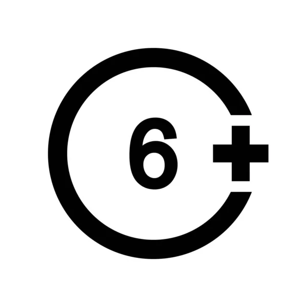 六加图标 6号在白色背景上呈圆形隔离 年龄审查符号 电影观看年龄限制标签 矢量图形说明 — 图库矢量图片