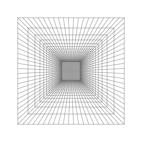 Sala Cubo Corredor Estúdio Portal Ciberespaço Wireframe Perspectiva Estrutura Grade —  Vetores de Stock