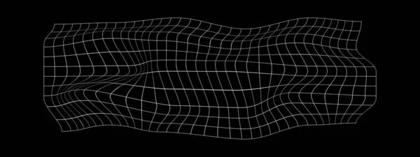 在黑色背景上扭曲了整个水平网格 扭曲的网状纹理 弯曲的网 被检查的模式变形 弯曲的晶格表面 矢量概要说明 — 图库矢量图片