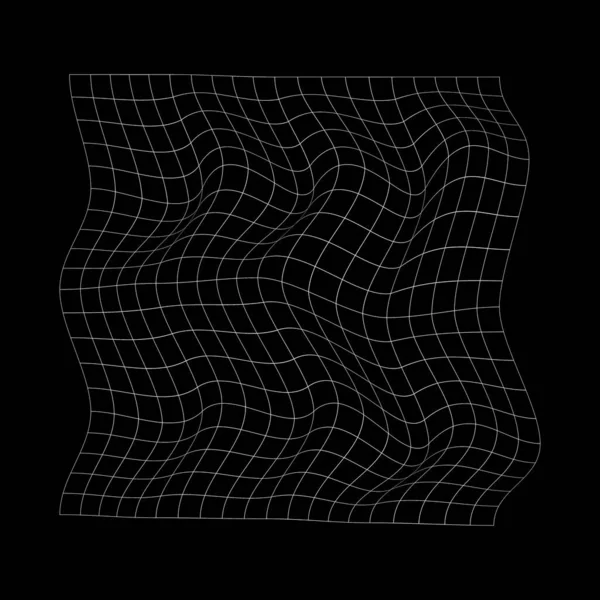 Distorted White Grid Black Background Warped Mesh Texture Futuristic Vaporwave — Stock Vector