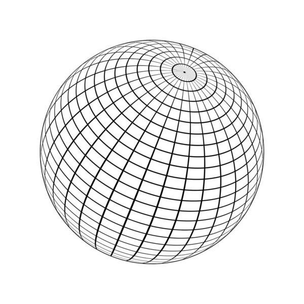 3Dスフィアワイヤーフレームアイコン オーブモデル 球状形状 白い背景に隔離されたグリッドボール 経度と緯度 平行線と子午線で地球の地球の図 ベクトルアウトライン図 — ストックベクタ