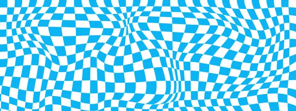 Psychedelisches Muster Mit Verzerrten Blauen Und Weißen Quadraten Verzerrter Schachbretthintergrund — Stockvektor