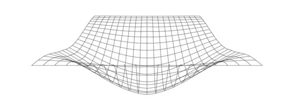 扭曲的网格表面 网状翘曲纹理 在白色背景上隔离的弯曲格栅 具有凸起效果的未来主义网 几何变形 重力现象 矢量图形说明 — 图库矢量图片