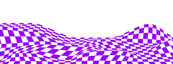 Vervormd Geruite Patroon Achtergrond Gekromde Textuur Met Paarse Witte Vierkanten — Stockvector