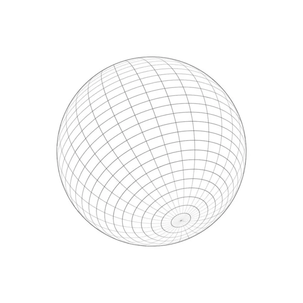 3D球体线框图标隔离在白色背景上 球体模型 网格球 地球是一个具有经纬度 平行线和经线的地球 矢量图形说明 — 图库矢量图片