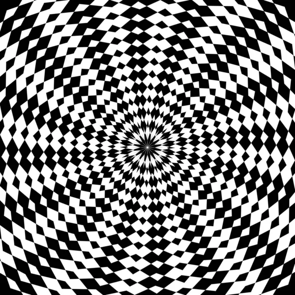 具有涡旋转轮视觉效果的黑白图案 灵活的动态万花筒纹理与菱形 螺旋光学错觉 矢量图形说明 — 图库矢量图片