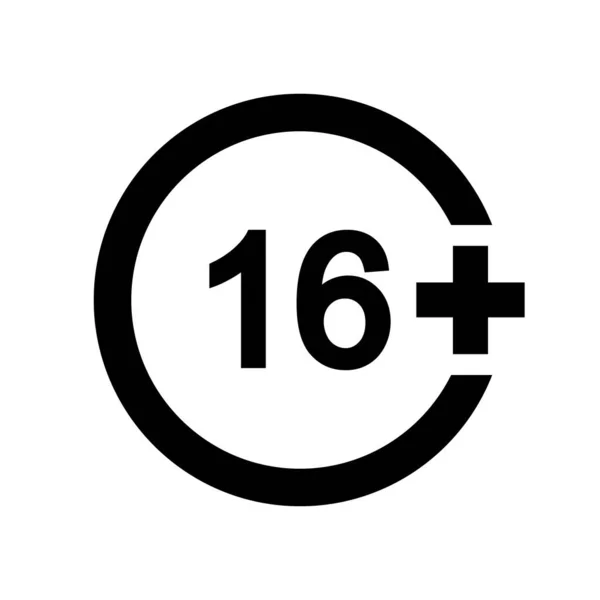 Sixteen Icon Number Circle Isolated White Background Age Censor Sign — Stock Vector