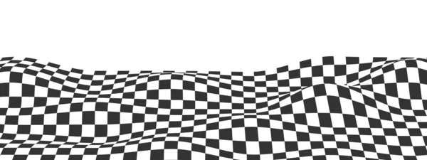 Wellenförmiger Karierter Hintergrund Verzogene Textur Mit Schwarzen Und Weißen Quadraten — Stockvektor
