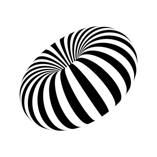 Pruhovaný Tvar Torusu Perspektivě Figurka Koblihy Trojrozměrném Prostoru Černými Bílými — Stockový vektor