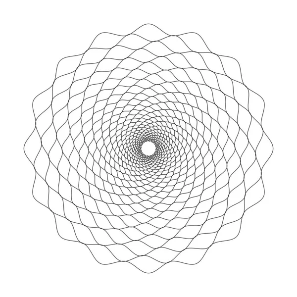 同心装饰质感 图形花卉形状 和谐对称线框元件 蜘蛛网模板 圆形断头台在白色背景上孤立 矢量概要说明 — 图库矢量图片