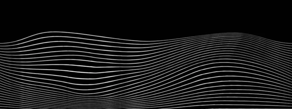黑色背景上的白色波纹线 卷曲条纹图案 山或小山挥动浮雕线形设计 矢量图形说明 — 图库矢量图片