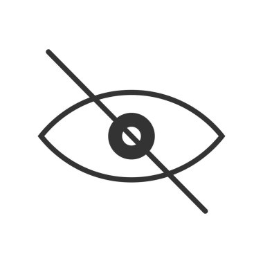 Gözler çizgiyle kesişti. Hassas içerik simgesi beyaz arkaplanda izole edildi. Şiddet ya da çıplaklık sahnelerinin olduğu fotoğraf ya da videoyu saklamak için kısıtlayıcı bir işaret. Sansür kavramı. Vektör illüstrasyonu