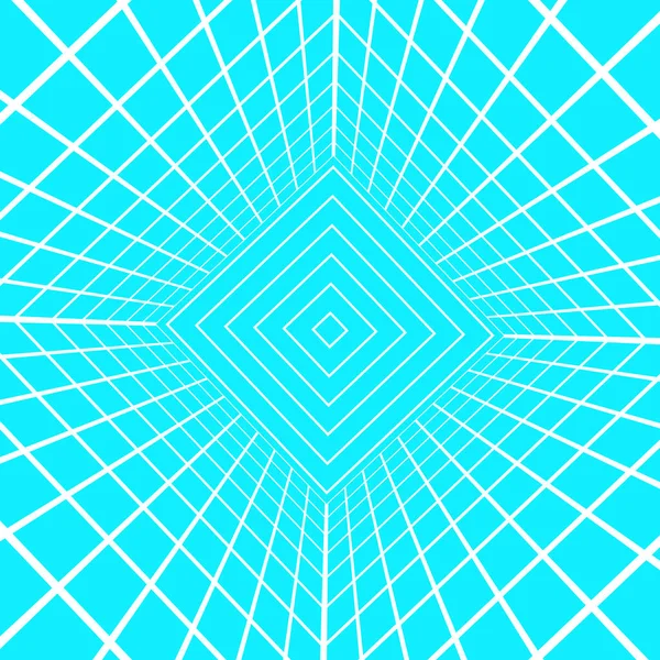 Τετράγωνο Δωμάτιο Λευκό Wireframe Προοπτική Μπλε Φόντο Διάδρομος Στούντιο Δικτυακή — Διανυσματικό Αρχείο