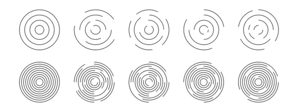 Ensemble Icônes Circulaires Ondulées Cercles Concentriques Avec Lignes Brisées Isolées — Image vectorielle