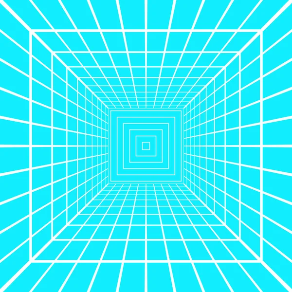 Λευκό Τετράγωνο Wireframe Δωμάτιο Προοπτική Μπλε Φόντο Διάδρομος Στούντιο Δικτυακή — Διανυσματικό Αρχείο