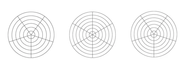 Runde Diagramme Mit Konzentrischen Kreisen Die Auf Gleiche Sektoren Aufgeteilt — Stockvektor