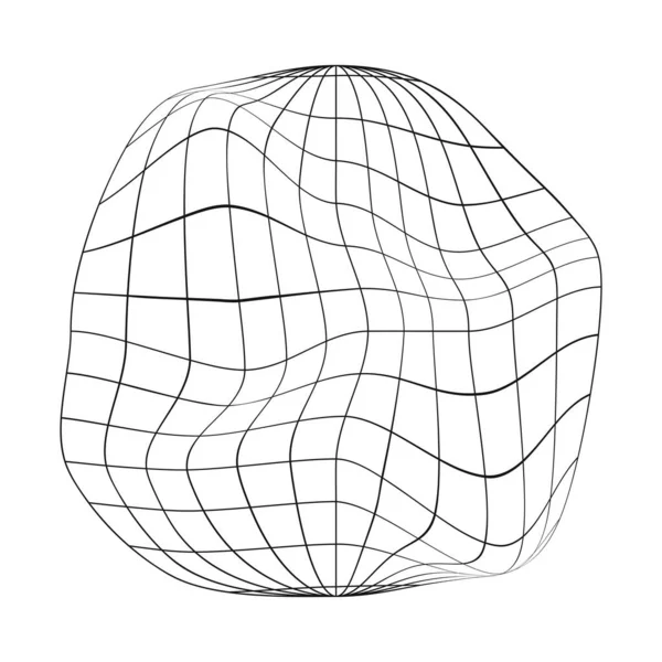 Deflated Globe Icon Earth Planet Distorted Wireframe Isolated White Background — Stock Vector