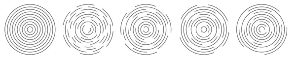 Conjunto Símbolos Ondulação Circulares Círculos Concêntricos Com Linhas Quebradas Isoladas —  Vetores de Stock