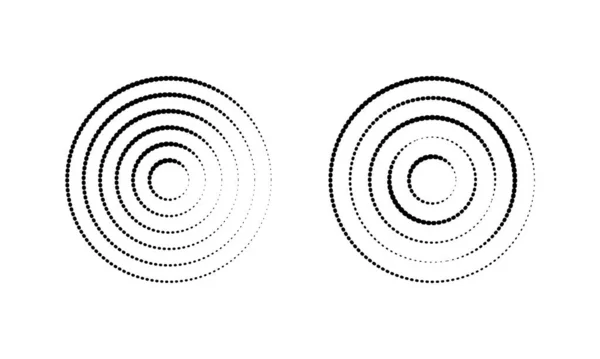 Icônes Circulaires Ondulées Cercles Concentriques Avec Lignes Interrompues Pois Isolés — Image vectorielle