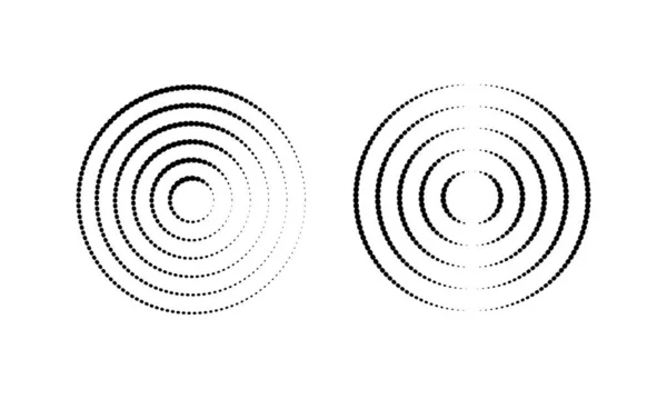 Icônes Circulaires Ondulées Cercles Concentriques Avec Lignes Brisées Pois Vortex — Image vectorielle