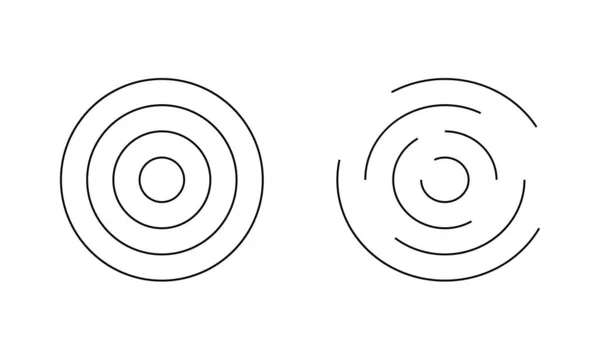 Icone Circolari Ondulazione Cerchi Concentrici Con Linee Intere Rotte Isolate — Vettoriale Stock
