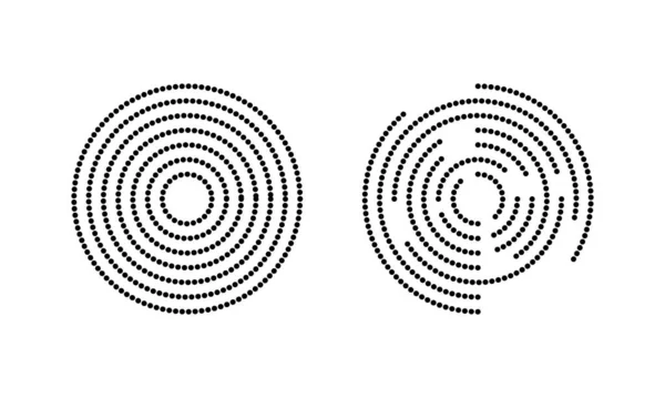 Icônes Circulaires Ondulées Cercles Concentriques Avec Lignes Pois Entiers Interrompus — Image vectorielle