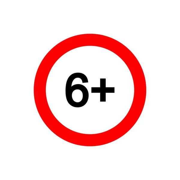 Sex Ikoner Nummer Röd Cirkel Isolerad Vit Bakgrund Ålderscensorsymbol Filmvisning — Stock vektor