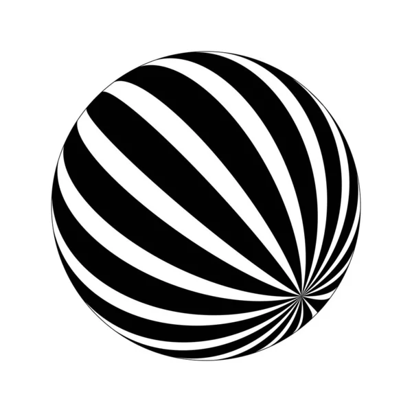 stock vector Spherical shape with black and white stripes. 3D sphere model. Striped ball isolated on white background. Globe figure in perspective. Vector illustration.