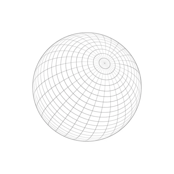 白い背景に隔離された3D球ワイヤーフレームのアイコン オーブモデル グリッドボール 地球は 経度と緯度 並列およびメリディアン線を有する ベクトルアウトラインイラスト — ストックベクタ