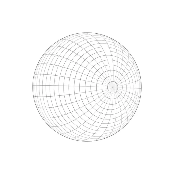 三维球面线框 行星地球模型 球体形状 在白色背景上隔离的格子球 具有经度和纬度 平行线和经线的圆形图形 矢量概要说明 — 图库矢量图片
